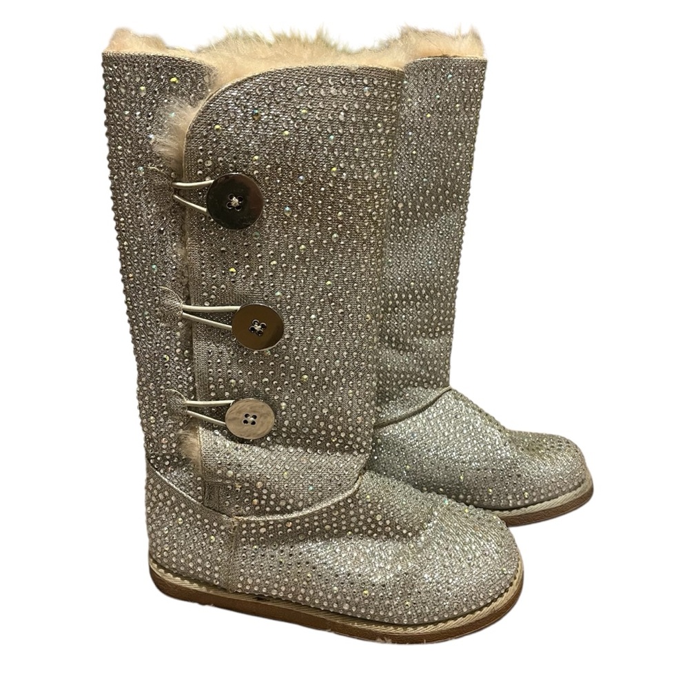 Mascotte rhinestone Sparkling faux fur lined Button-Accent Festival Boots 7.5